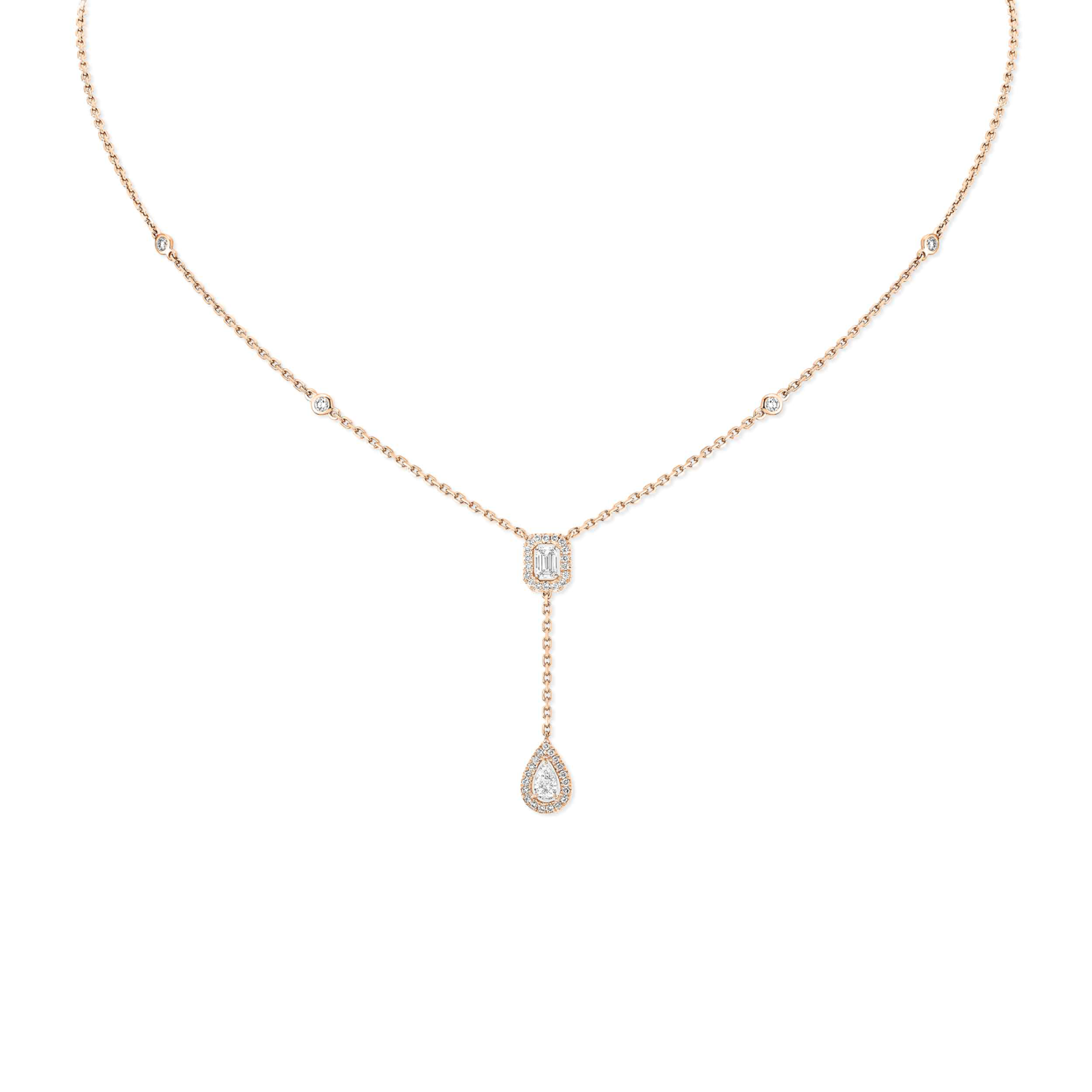MESSIKA MY TWIN TIE NECKLACE 2X 0.10CT PINK GOLD DIAMOND NECKLACE 06693-PG
